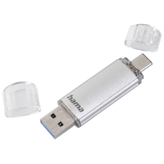 Clé USB 3.0 Hama Laeta avec capuchon - Capacité de 32 Go - Vitesse de transfert de 40 Mo/s - Fonction OTG - USB-C - USB-A - Boît