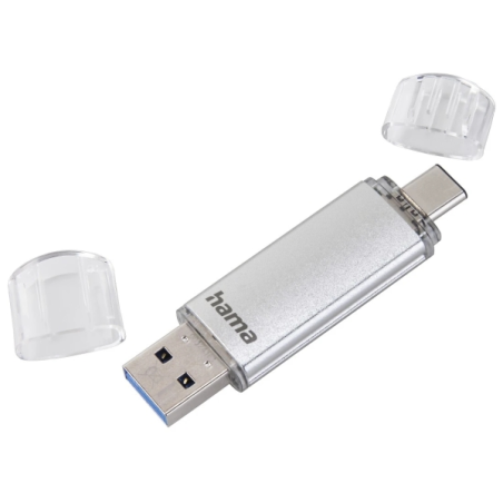 Clé USB 3.0 Hama Laeta avec capuchon - Capacité de 64 Go - Vitesse de transfert de 40 Mo/s - Fonction OTG - USB-C - USB-A - Boît