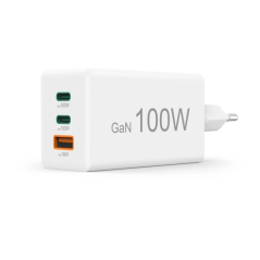 Chargeur mural Hama - Puissance 100 W - 2 ports USB-C - 1 port USB-A - Alimentation - Qualcomm - GaN - Blanc