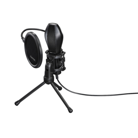 Microphone USB Hama avec trépied - Câble de 2 m - Filtre anti-pop - Réglage de l'inclinaison - Noir