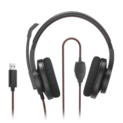 Casque Hama HS-USB400 V2 avec microphone omnidirectionnel, câble de 2 m, arceau réglable et coussinets d'oreille en maille. Noir