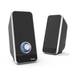 Enceintes de bureau Hama - Câble de 115 cm - Fréquence jusqu'à 20 GHz - Prise jack 3,5 mm - Dimensions : 7,8 x 7,5 x 17,8 cm - N