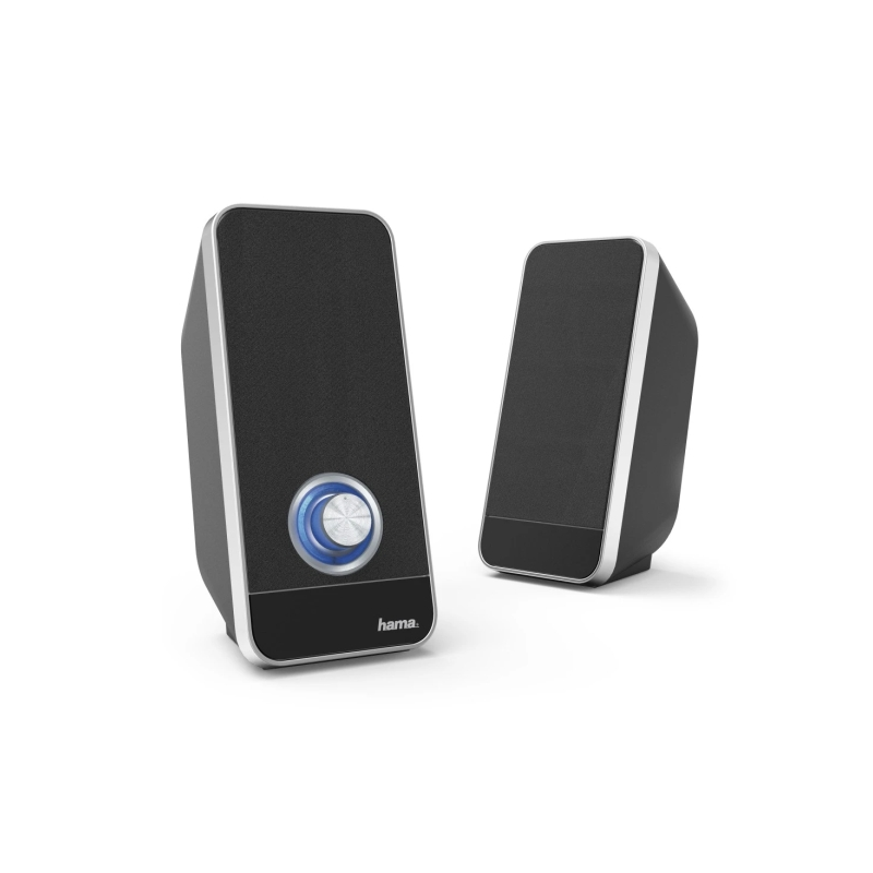 Enceintes de bureau Hama - Câble de 115 cm - Fréquence jusqu'à 20 GHz - Prise jack 3,5 mm - Dimensions : 7,8 x 7,5 x 17,8 cm - N