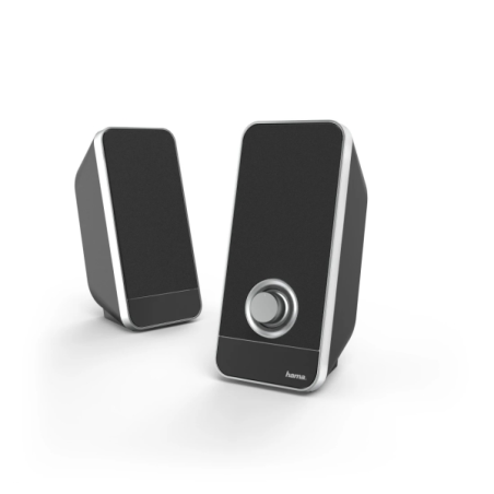 Enceintes de bureau Hama - Câble de 115 cm - Fréquence jusqu'à 20 GHz - Prise jack 3,5 mm - Dimensions : 7,8 x 7,5 x 17,8 cm - N