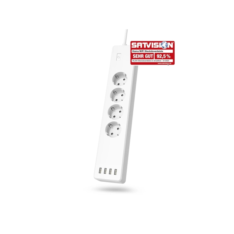 Multiprise intelligente Hama à 8 prises - Câble de 1,7 m - 4 prises Schuko - 4 ports USB-A - Compatible avec les assistants voca