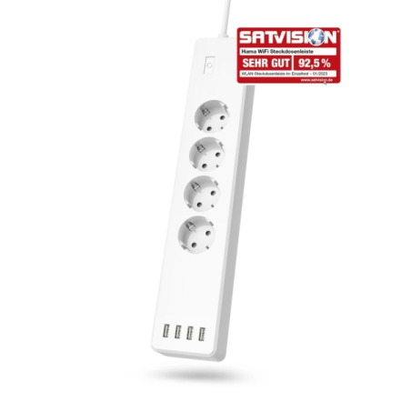 Multiprise intelligente Hama à 8 prises - Câble de 1,7 m - 4 prises Schuko - 4 ports USB-A - Compatible avec les assistants voca