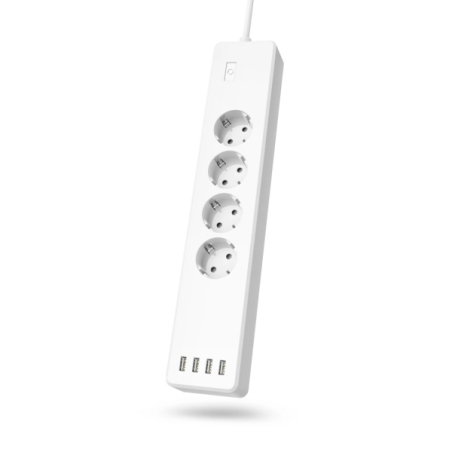 Multiprise intelligente Hama à 8 prises - Câble de 1,7 m - 4 prises Schuko - 4 ports USB-A - Compatible avec les assistants voca