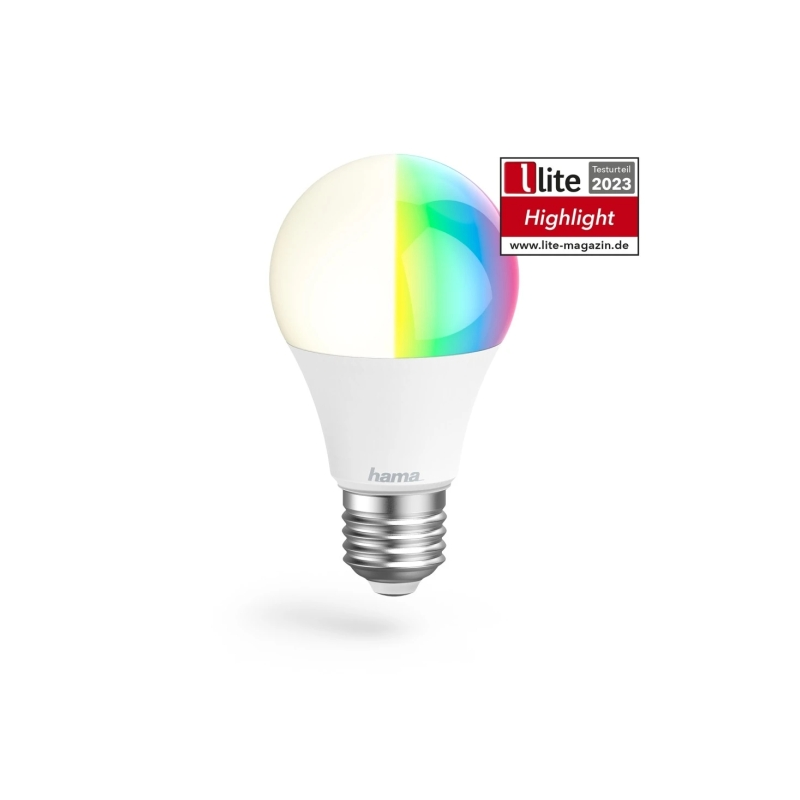 Ampoule LED connectée Hama E27 - 10 W - RGBCCT - Wi-Fi - Compatible assistant vocal - Contrôle via application - IP20 - Blanche