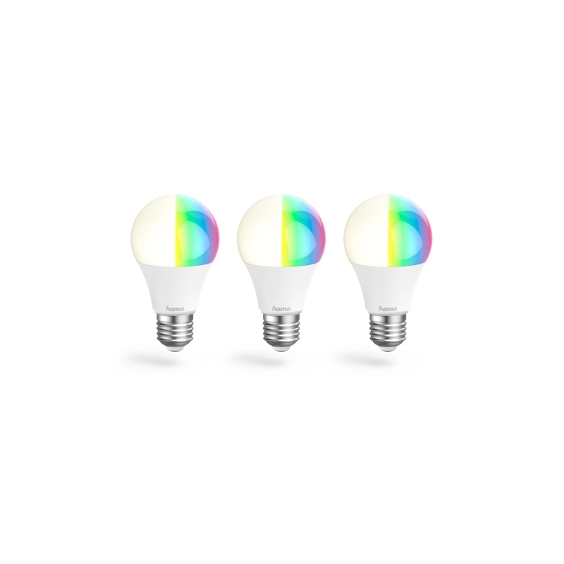 Hama Lot de 3 ampoules LED connectées E27 - Puissance 8,5 W - RGBW - Wi-Fi - Compatible assistant vocal - Contrôle via applicati