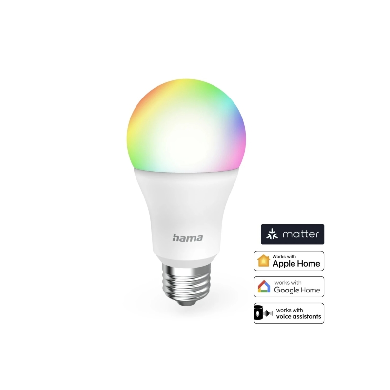 Ampoule LED connectée Hama E27 - 9 W - RGBW - Wi-Fi - Compatible assistant vocal - Contrôle via application - IP20 - Blanche