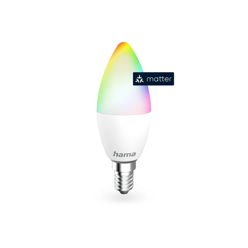 Ampoule LED connectée Hama E14 - Puissance 4,9 W - RGBW - Wi-Fi - Compatible assistant vocal - Contrôle via application - Forme