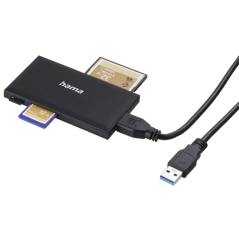 Lecteur de cartes Hama - CompactFlash - Compatible SD et micro-SD - Connexion USB-A - 90,3 x 9 x 50,3 mm - Noir