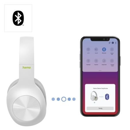 Casque supra-aural Hama avec arceau - Bluetooth - Autonomie jusqu'à 36 h - Pliable - Multifonction - Blanc