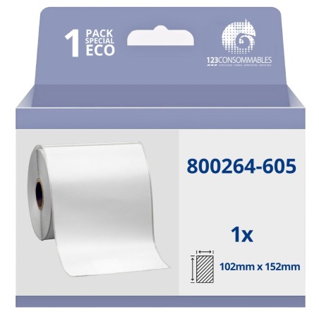✅ Rouleau étiquette compatible Zebra 800264-605, thermo, 2000D, 102mm x 152mm couleur Blanc en stock