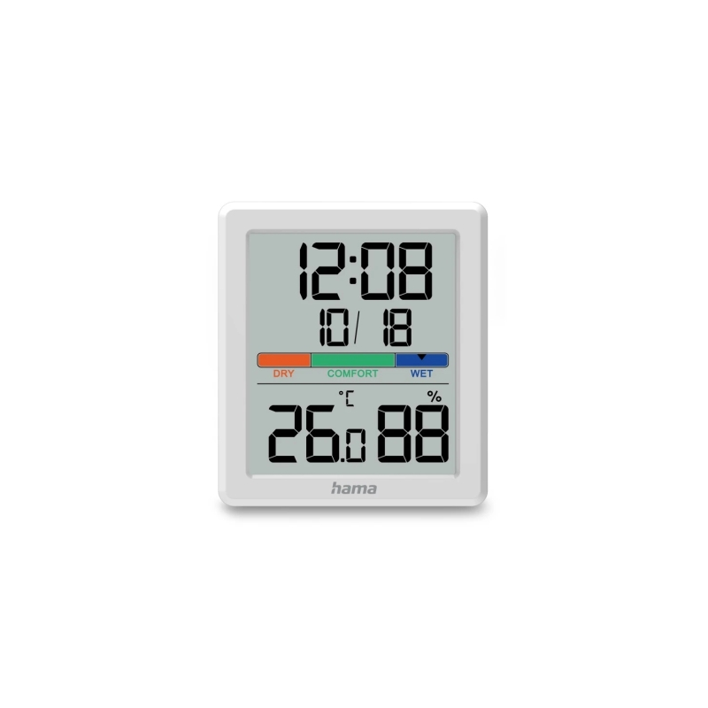 Thermomètre et hygromètre intérieur Hama Paros - Affichage numérique - Horloge - Précision de 1 °C - Indicateur de confort - Fix