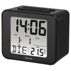 Radio-réveil Hama Cube - Affichage numérique - Thermomètre - Fonction snooze - Fuseau horaire réglable - 7 x 4 x 6 cm - Noir