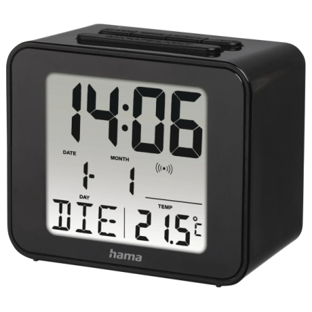 Radio-réveil Hama Cube - Affichage numérique - Thermomètre - Fonction snooze - Fuseau horaire réglable - 7 x 4 x 6 cm - Noir
