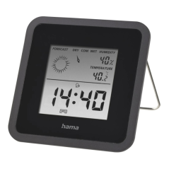 Thermomètre et hygromètre Hama - Affichage numérique - Horloge - Alarme - Prévisions météo - Mémoire des données - Indicateur de