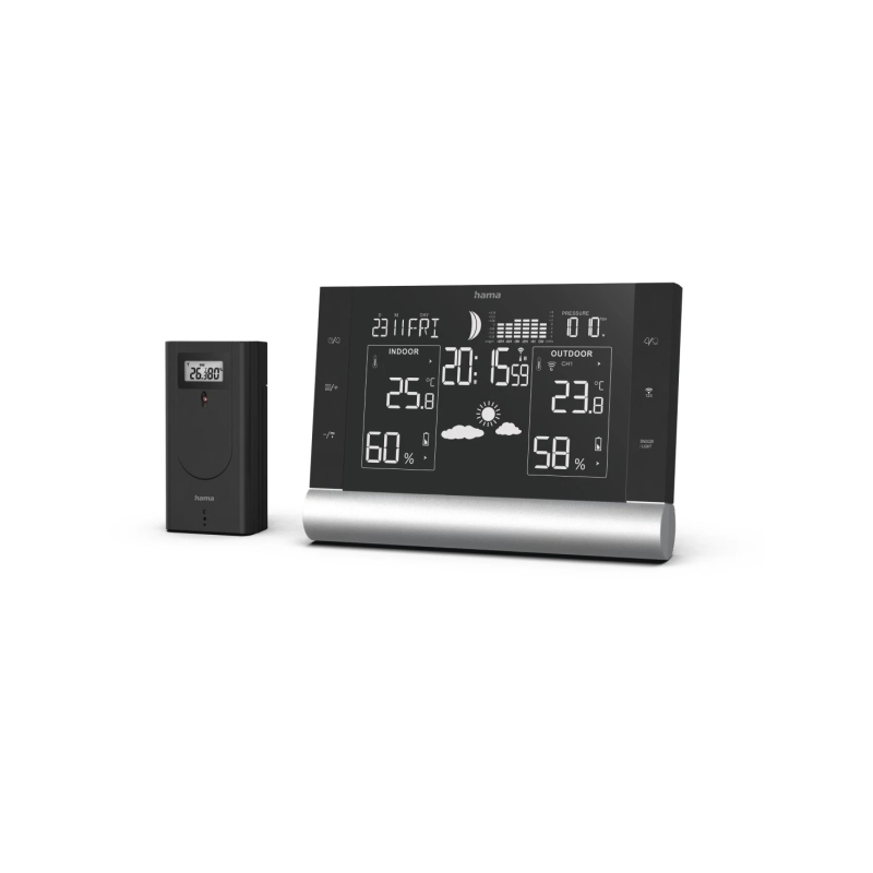Station météo Hama Black Line Plus - Horloge - Prévisions météo - Capteur extérieur - Radiofréquence - Thermomètre - Hygromètre