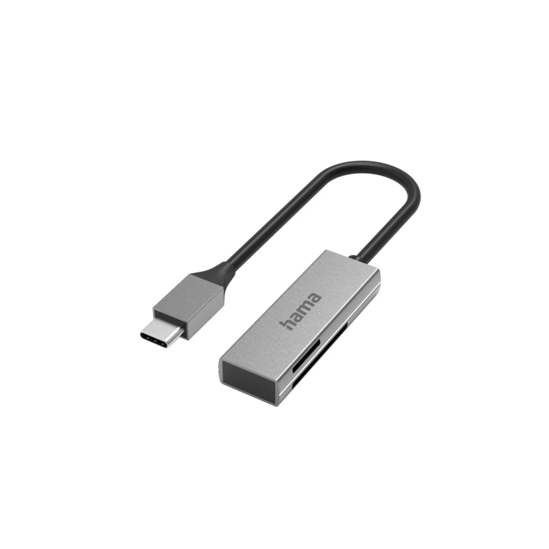 Lecteur de cartes USB-C Hama Prime - Compatible SD et micro-SD - 16,2 x 7,9 x 47,2 mm - Argent