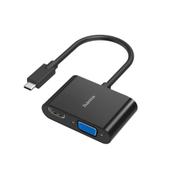 Adaptateur vidéo Hama Essential 2-en-1 - Entrée USB-C mâle - Sorties VGA et HDMI femelles - Noir