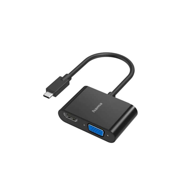 Adaptateur vidéo Hama Essential 2-en-1 - Entrée USB-C mâle - Sorties VGA et HDMI femelles - Noir