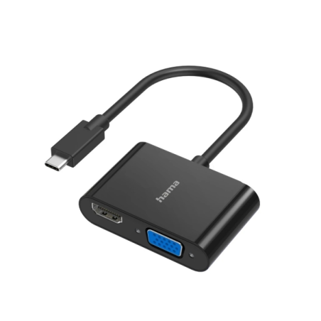 Adaptateur vidéo Hama Essential 2-en-1 - Entrée USB-C mâle - Sorties VGA et HDMI femelles - Noir