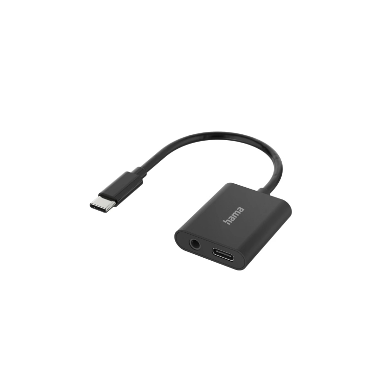 Adaptateur audio Hama Essential 2-en-1 - USB-C mâle - USB-C femelle - Prise jack 3,5 mm femelle - Alimentation - Noir