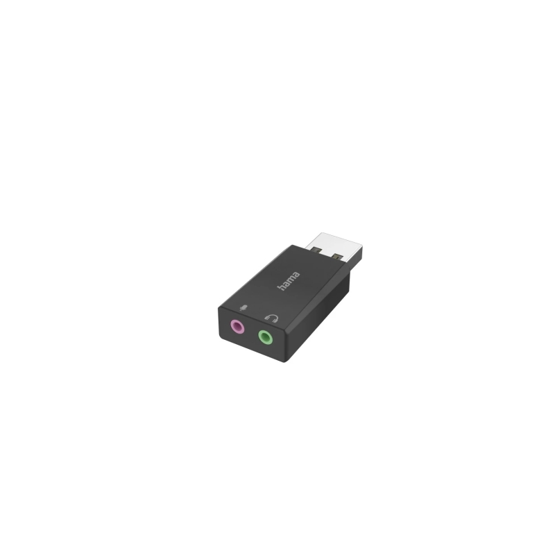 Adaptateur audio Hama Essential - USB-A mâle - 2 prises jack 3,5 mm femelles - Stéréo - Noir