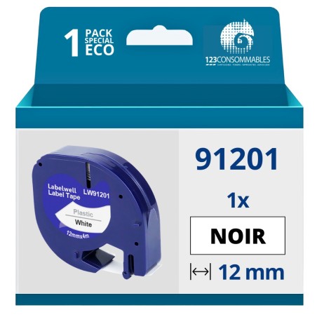 ✅ Ruban compatible avec DYMO Letratag 91201 noir/blanc couleur Noir/blanc en stock