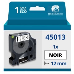 ✅ Ruban compatible avec DYMO D1 45013 - Texte noir sur fond blanc - Largeur 12 mm x 7 mètres couleur Noir/blanc en stock