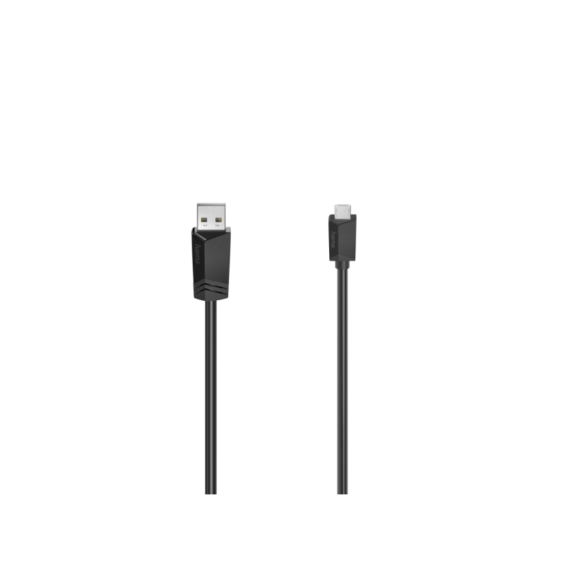 Câble USB Hama Essential - Longueur 1,5 m - USB-A mâle vers micro-USB mâle - Vitesse jusqu'à 480 Mbit/s - Double blindage - Noir