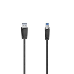 Câble USB Hama Essential - Longueur 1,5 m - USB-A mâle - USB-B mâle - Vitesse jusqu'à 5 Gbit/s - Double blindage - Noir