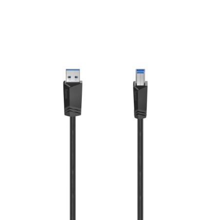 Câble USB Hama Essential - Longueur 1,5 m - USB-A mâle - USB-B mâle - Vitesse jusqu'à 5 Gbit/s - Double blindage - Noir