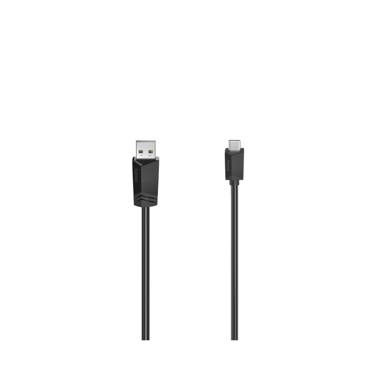 Câble USB Hama Essential - USB-A mâle vers USB-C mâle - Longueur 1,5 m - Vitesse jusqu'à 480 Mbps - Double blindage - Noir