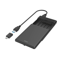 Boîtier externe Hama Essential pour SSD et HDD 2,5" - Câble USB-A de 50 cm - Vitesse jusqu'à 5 Gbit/s - Adaptateur USB-C - 13,3