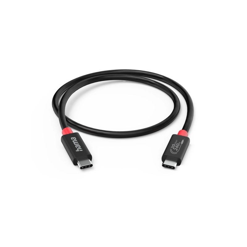 Câble USB-C mâle Hama Essential - Puissance maximale 240 W - Longueur 2 m - Vitesse jusqu'à 20 Gbit/s - Double blindage - Noir