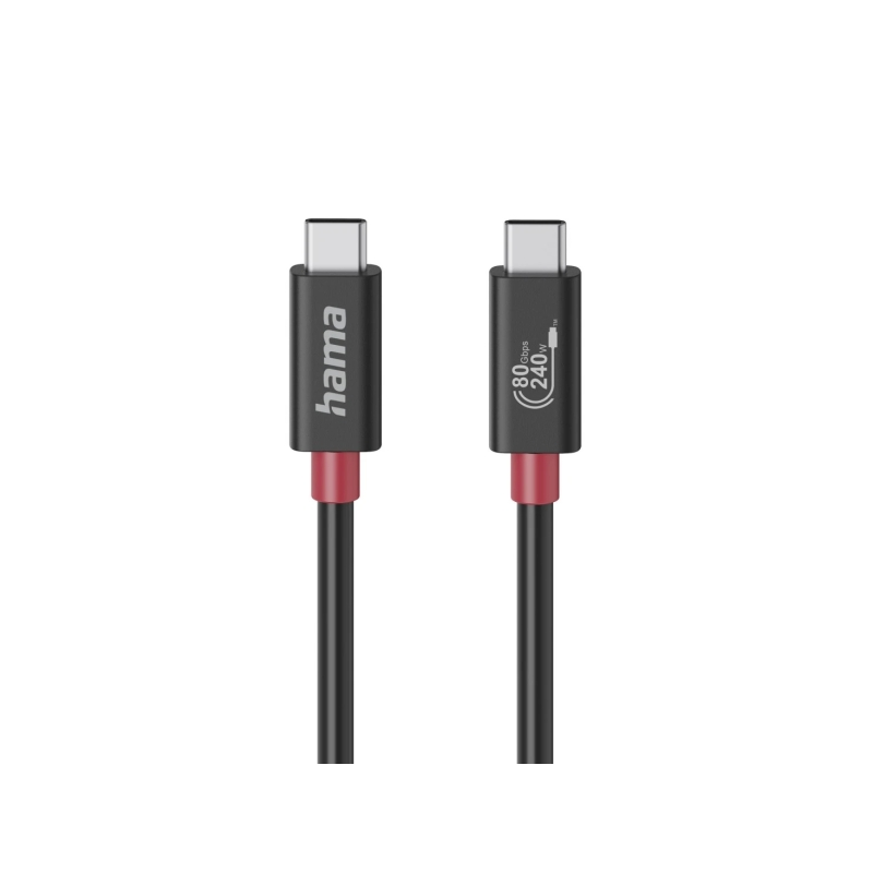 Câble USB-C mâle Hama Essential - Puissance maximale 240 W - Longueur 1 m - Vitesse jusqu'à 80 Gbit/s - Double blindage - Noir
