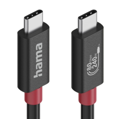 Câble USB-C mâle Hama Essential - Puissance maximale 240 W - Longueur 1 m - Vitesse jusqu'à 80 Gbit/s - Double blindage - Noir