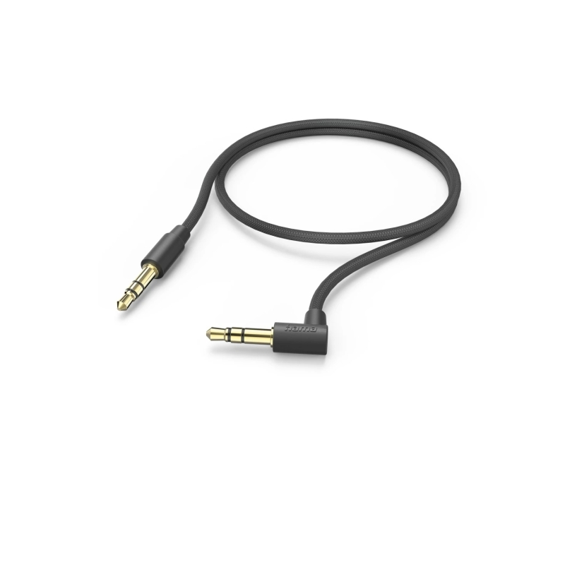 Câble audio coudé à 90° Hama - Prise jack mâle 3,5 mm - Longueur 0,5 m - Stéréo - Contacts plaqués or - Noir