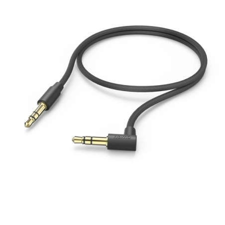 Câble audio coudé à 90° Hama - Prise jack mâle 3,5 mm - Longueur 0,5 m - Stéréo - Contacts plaqués or - Noir