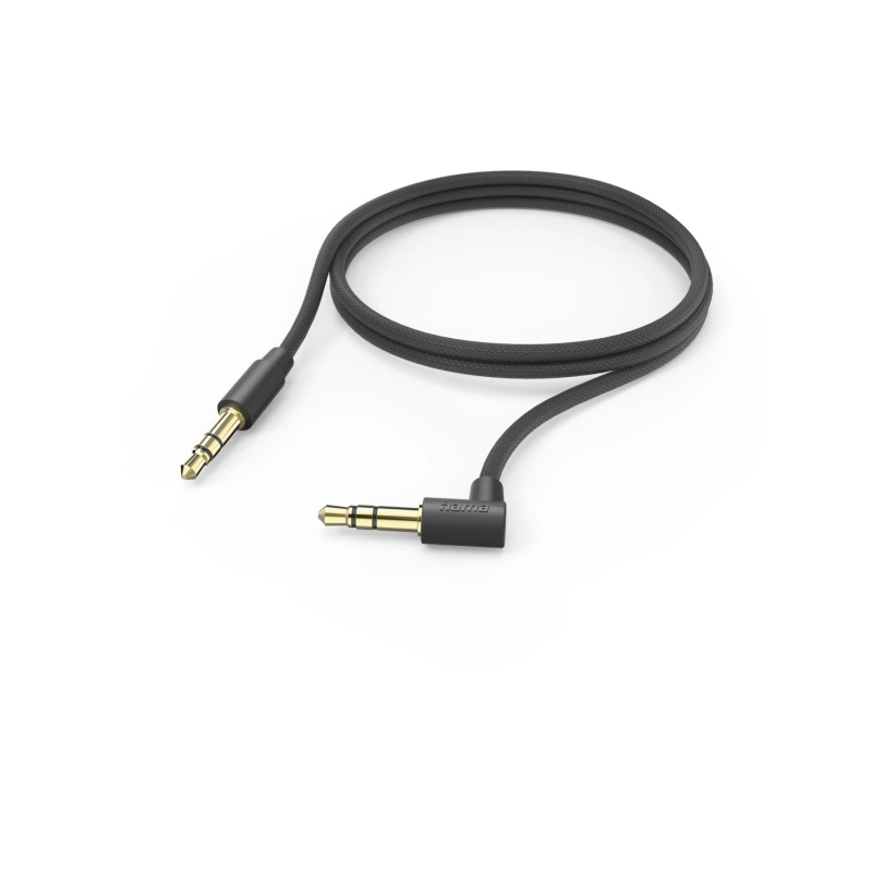 Câble audio coudé à 90° Hama - Prise jack mâle 3,5 mm - Longueur 0,5 m - Stéréo - Contacts plaqués or - Noir