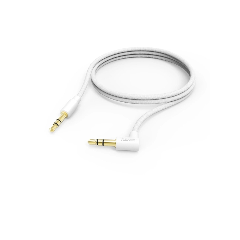 Câble audio coudé à 90° Hama - Prise jack mâle 3,5 mm - Longueur 0,5 m - Stéréo - Contacts plaqués or - Blanc