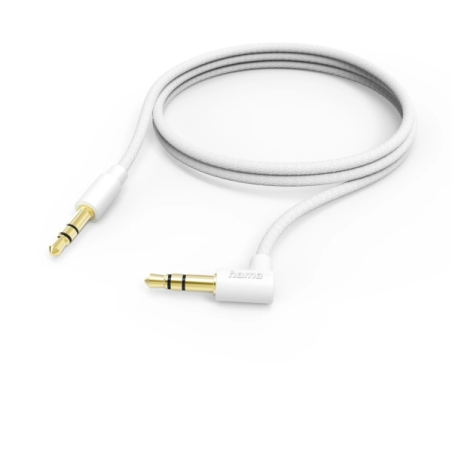 Câble audio coudé à 90° Hama - Prise jack mâle 3,5 mm - Longueur 0,5 m - Stéréo - Contacts plaqués or - Blanc