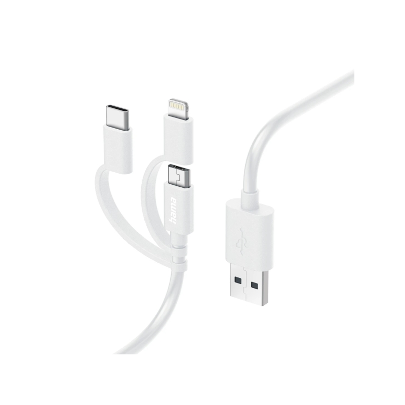 Câble de charge USB 3-en-1 Hama - Connecteurs interchangeables - Longueur : 1 m - USB-A - USB-C - Micro-USB - Lightning - Vitess