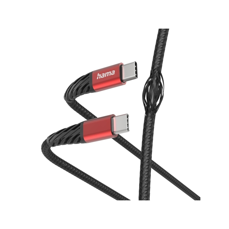 Câble USB-C mâle Hama - Puissance maximale 60 W - Longueur 1,5 m - Vitesse jusqu'à 480 Mbps - Nickelé - Noir et rouge