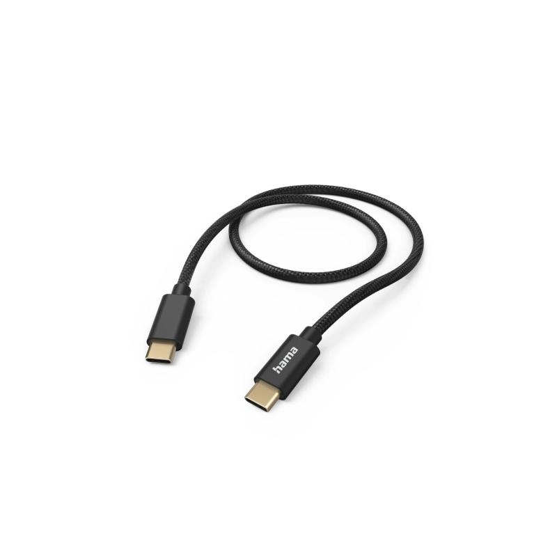 Câble USB-C mâle Hama en tissu - Puissance maximale 60 W - Longueur 1,5 m - Nylon - Vitesse jusqu'à 480 Mbps - Plaqué or - Noir