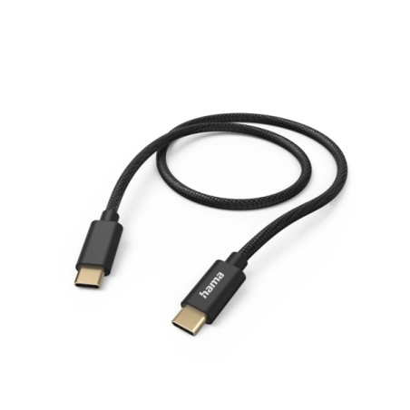 Câble USB-C mâle Hama en tissu - Puissance maximale 60 W - Longueur 1,5 m - Nylon - Vitesse jusqu'à 480 Mbps - Plaqué or - Noir