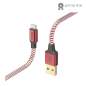 Câble de charge réfléchissant Hama - USB-A - Lightning - Longueur 1,5 m - Nylon - Vitesse jusqu'à 480 Mbps - Plaqué or - Rouge