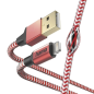 Câble de charge réfléchissant Hama - USB-A - Lightning - Longueur 1,5 m - Nylon - Vitesse jusqu'à 480 Mbps - Plaqué or - Rouge